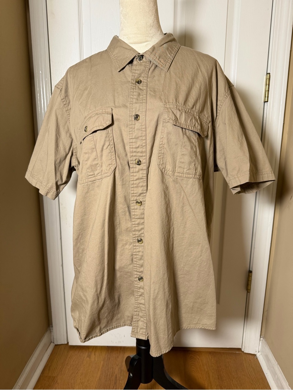 Magellan Outdoors Beige Tan Short Sleeve Button-Down Shirt
